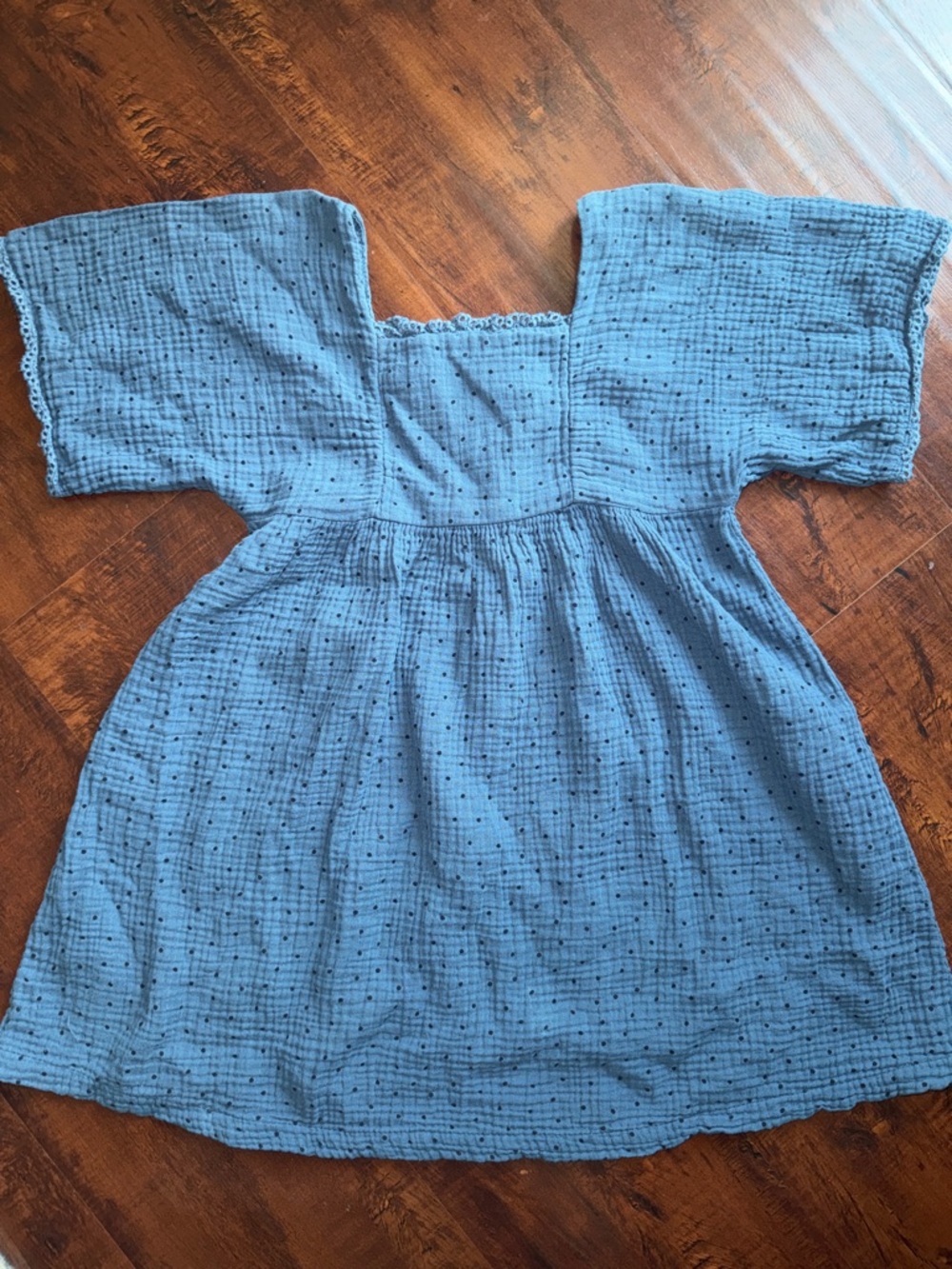 Zara Kids Blue Square-Neck Cotton Dress